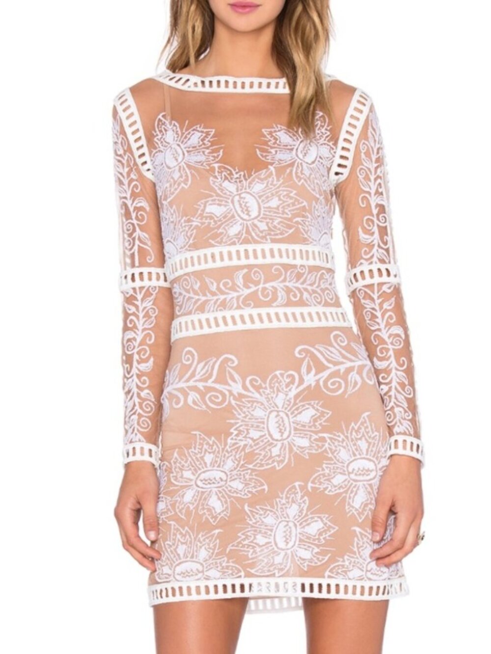 For Love & Lemons Desert Nights Mini Dress Nude Ivory Slip XS